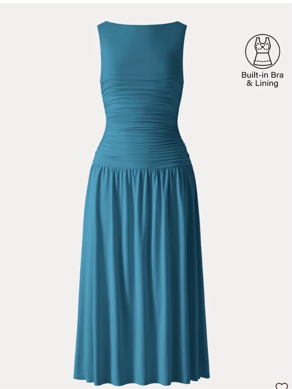 OGL Teal SkinKiss Sleeveless Ruched Maxi Dress with Built-In Bra